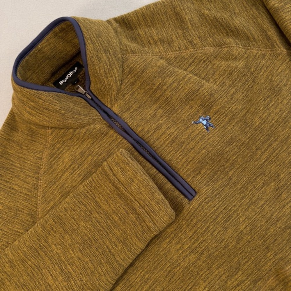 Bonobos‎ Mens Pullover 1/4 Zip Fleece Sweater Olive Green Gorilla Logo Size M